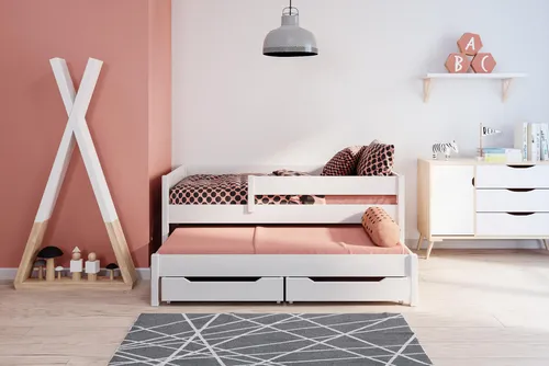 Lukdom Ausziehbett Weiß mit 2 Schubladen – 90x180 cm