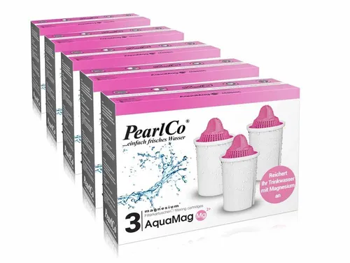 PearlCo AquaMag classic - 15 Filterkartuschen mit Magnesium - Filterkannen für Trinkwasser - 15 Kartuschen für bis zu 1.500 Liter, verbessert Geschmack und gibt wertvolles Magnesium ab.