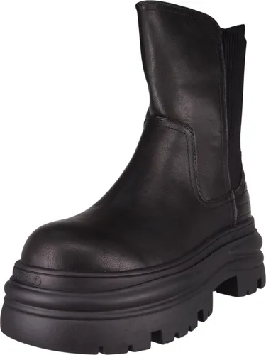 Buffalo Damen Elegante Stiefelette Dione Chelsea Mid – Schwarz – Größe 39 - Modische Dione Chelsea Stiefelette aus hochwertigem Kunstleder mit bequemem Blockabsatz (6 cm). Ideal für Freizeitaktivitäten, bietet sie durch die gepolsterte Innensohle hohen Tragekomfort.