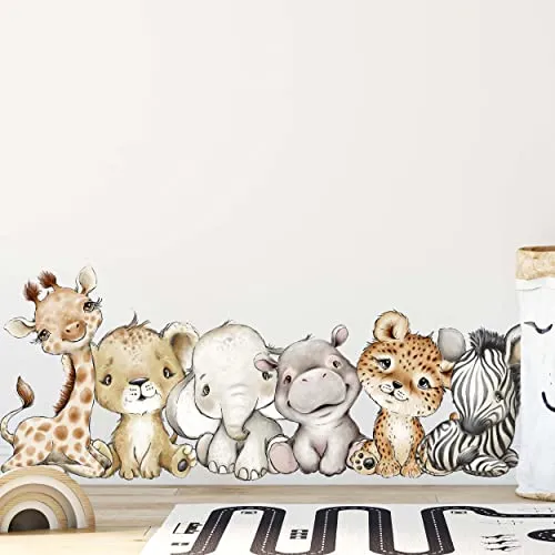 WANDKIND Tiere Afrika Wandtattoo Safari für Kinderzimmer V351 | Handgezeichnete Wandsticker Dschungel - Gestalten Sie das Kinderzimmer mit unserem handgezeichneten Wandtattoo! Einfach anzubringen, geruchlos und kinderfreundlich. Ideal für kreative Akzente im Spielzimmer oder Kindergarten.