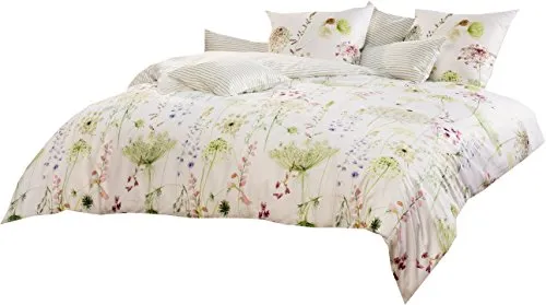 ESTELLA Bettwäsche Meadow | grün - Wendeoptik - Bettwäsche-Set aus 100% Baumwolle mit Garantie-Reißverschluss und Kissen in Wendeoptik, ideal für ein stilvolles Schlafzimmer.