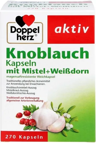 Doppelherz Knoblauch mit Mistel + Weißdorn - 480 Kapseln - Pflanzliches Ergänzungsmittel zur Vorbeugung von Arterienverkalkung, unterstützt die Herzgesundheit mit magensaftresistenten Kapseln und ist glutenfrei.