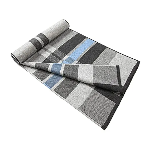 Lindoro Merino Wollschal für Herren, Warme, Leichte Tartan-Plaid-Winter-lange Schals mit Geschenkbox (Blau & Grau)