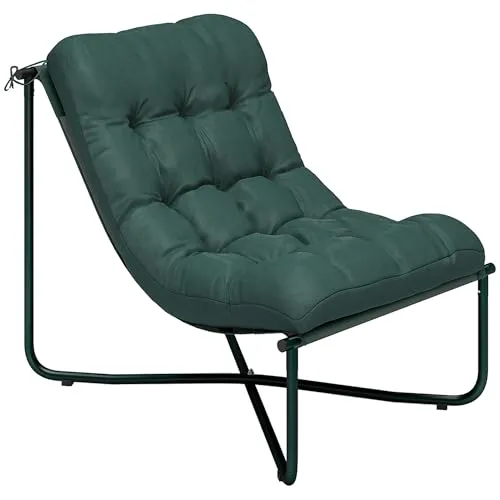 Outsunny Lounge Sessel Outdoor Ergonomischer Gartensessel mit hautfreundlich Kissen Breiter Sitz Stahlrahmen, Atmungsaktiv Loungesessel bis 120kg Liegestuhl Relaxsessel für Garten Balkon Dunkelgrün