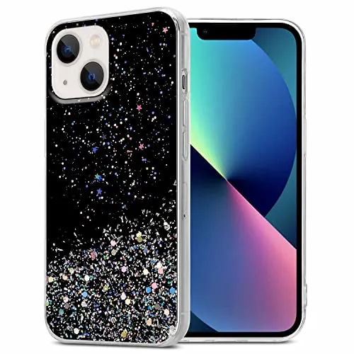 Cadorabo Hülle kompatibel mit Apple iPhone 13 Rundumschutz TPU Silikon Case Mädchen Glitzer Strass Design Slim Kratzfest Weiche Gummi Bling Schutzhülle für Apple iPhone 13 in Schwarz