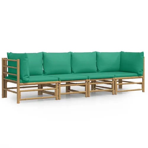 vidaXL 4-tlg. Garten-Lounge-Set mit Grünen Kissen - Gartenmöbel aus robustem Bambus mit dick gepolsterten Kissen für höchsten Sitzkomfort. Ideal für entspannte Stunden im Freien!