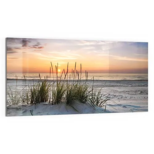 DEQORI Glasbild Echtglas | Motiv Sonnenuntergang am Strand | horizontal einteilig 100x50 cm | schöne Dekoration | Wandbild für Wohnzimmer, Schlafzimmer, Flur & Küche | moderne Wanddeko