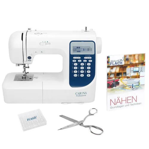 Nähwelt Flach Carina Professional Rundum-sorglos Starter-Set - Nähmaschinen Set mit großem Multifunktionsdisplay, LED-Nählicht und Direktwahltasten – ideal für Einsteiger und kreative Näherinnen.