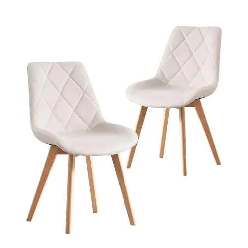 B&D home 4-Fußstuhl TANIA (2er Set) - 4-Fuß-Stühle mit gepolstertem Sitz und stilvollen Holzbeinen in Creme, ideal für gemütliche Essbereiche oder Arbeitszimmer.