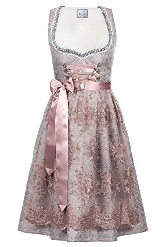 Edelnice Trachtenmode Midi Dirndl Aurelie inkl. Spitzendirndlschürze und Charivari - Elegantes Midi Dirndl für Damen in zartem Rosé mit schimmerndem Jaquardstoff und verspieltem Design. Perfekt für Festlichkeiten und betont die feminine Silhouette.
