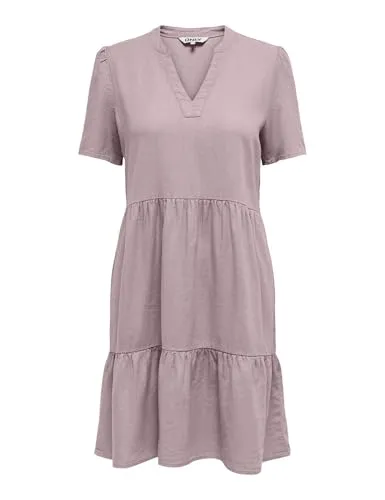 ONLY Kleid in Mauve - XS - Kleider mit Leinenanteil, V-Ausschnitt und trendigem Volantsaum für einen lässigen, eleganten Look.