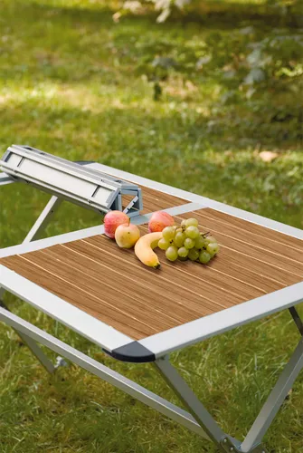 Berger Nera Bambus-Alu Rolltisch 115 x 75 cm - Camping-Möbel mit rollbarer Tischplatte aus Bambus, platzsparend und ideal für Outdoor-Aktivitäten. Leichtes Alu-Gestell und inklusive Transporttasche für einfachen Transport.