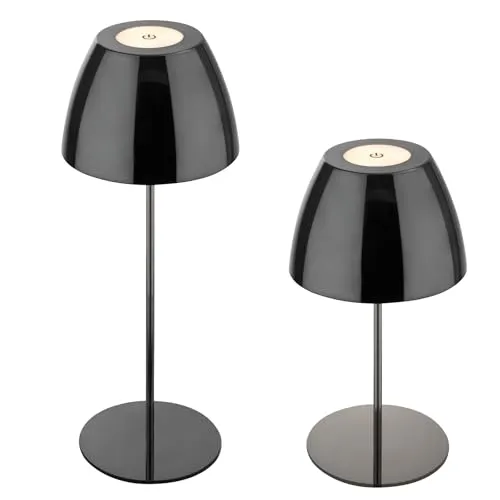 BRILONER LED Tischlampe kabellos IP44 - Touchdimmbare Nachttischlampe - Stilvolle, kabellose LED Tischlampe in Schwarz-Chrom für Innen und Außen. Mit stufenlosem Touchdimmer und IP44 Schutz ideal für jede Stimmung und Umgebung. Schnell aufladbar über USB-C, langlebig durch austauschbare Komponenten.