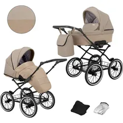 Kinderwagen ROMANTIC Sportwagen Babywagen Babyschale Komplettset Kinder Wagen Set 2 in 1 (cappucino eco, Rahmenfarbe: schwarz) - Braun