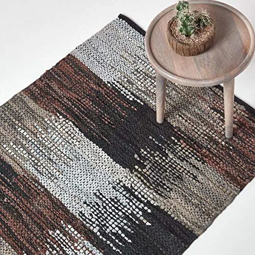 Homescapes Recycelter Lederteppich in Grau-Braun-Schwarz, 90 x 150 cm - Kurzflor-Teppich aus 95% recyceltem Leder, ideal für jeden Raum und sorgt für stilvolle Akzente in Ihrer Einrichtung.