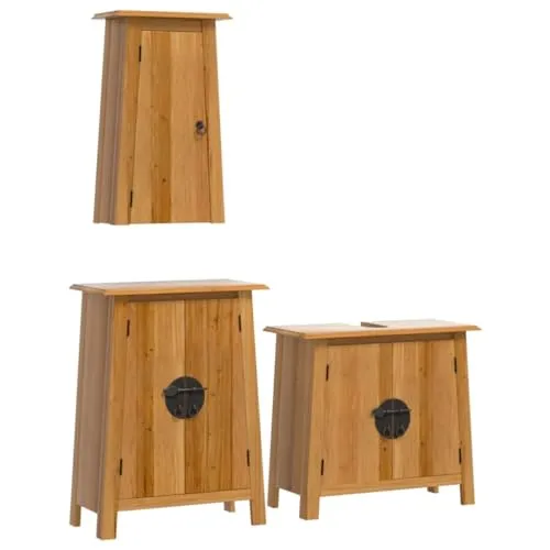 3-tlg. Badmöbel-Set Massivholz Kiefer – Vintage-Charme - Badmöbel-Set aus massivem Kiefernholz mit viel Stauraum und rustikalem Vintage-Look. Ideal für ein aufgeräumtes und stilvolles Badezimmer.