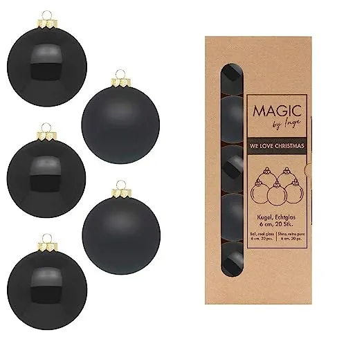 Weihnachtskugeln Glas 6cm x 20 Stück in Kartonbox Christbaumkugeln Set schwarz Ebony Black