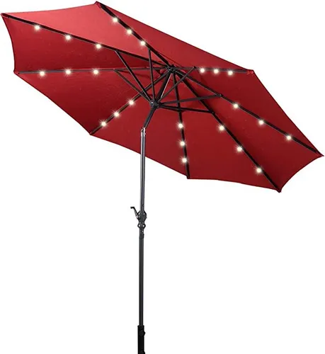 LED Gartenschirm mit LED, Sonnenschirm mit Solar-Beleuchtung, Ø 300 cm Sonnenschirm faltbar/Ampelschirm/Terrassenschirm/Kurbelschirm/Strandschirm Solar LED, Farbwahl