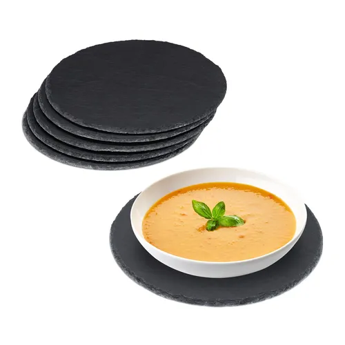 Dekorativer Schiefer Servierteller Set - 25 cm - Servierplatten & -schalen aus 100% Schiefer, ideal für Buffets und Pizzas, mit eleganter anthrazit Farbe und langlebiger Qualität.
