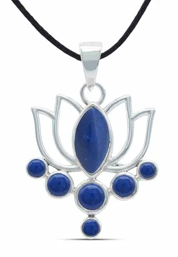 mantraroma Kettenanhänger 925 Silber Lapis Lazuli blauer Stein Edelstein Kettenanhänger Damen Sterling Silber Halskette Anhänger Geschenk (MAH-138-06)