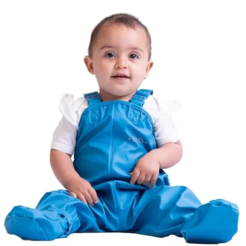 BMS BabyBuddy - Regenhose für Krabbelkinder SkyBlue - Wasserdichte Krabbelhose mit Füsslingen, schadstoffgeprüft nach ÖkoTex 100, ideal für kleine Entdecker von 8 bis 16 Monaten, perfekt für Spielplatz und Garten.