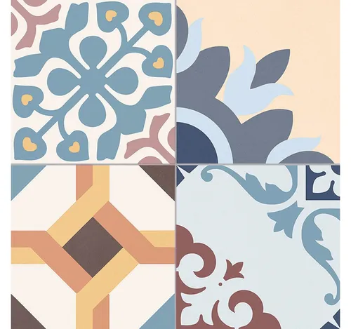 CAVALIER MIX 16.5 x 16.5 Feinsteinzeug Fliese - Fliesen im Vintage-Stil mit 80 verschiedenen bunten Mustern, ideal für kreative Wand- und Bodengestaltungen.