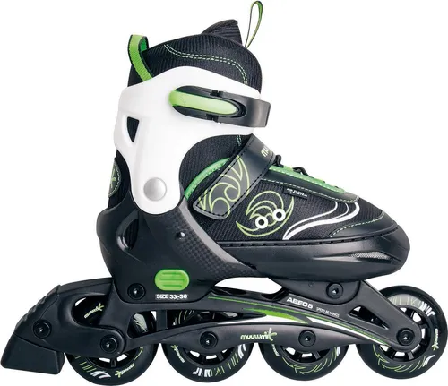 muuwmi Junior Inline Skates schwarz-grün, verstellbare Inliner für Kinder Gr. 29-32