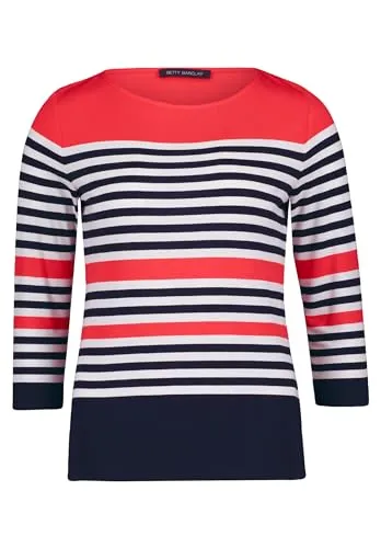 Betty Barclay Damen Basic Shirt mit U-Boot-Ausschnitt 44, Dark Blue/Red