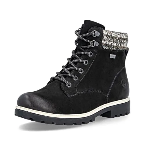 Schnürstiefelette REMONTE - Bequeme Damenstiefelette aus Leder/Synthetik, Gr. 38, Schwarz - Wanderschuhe mit herausragender Qualität und zusätzlichem Reißverschluss für einfaches An- und Ausziehen. Ideal für Alltag und Freizeit.