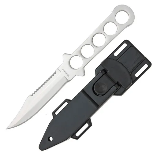 Tauchermesser mit modularer Scheide und Gummibänder zur Befestigung am Arm/Bein