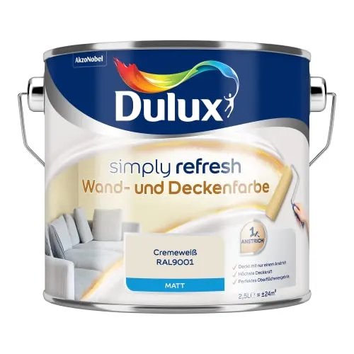 Dulux Simply Refresh Wand- und Deckenfarbe - Cremeweiß - 2,5 Liter - Erfrischende, langlebige Innenfarbe für ein schönes Zuhause