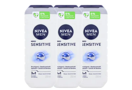 Nivea Duschgel 3 x NIVEA MEN Sensitive Duschgel je 250ml 3in1 Pflegedusche