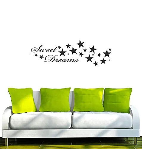 INDIGOS UG - Wandtattoo Wohnzimmer - Wandaufkleber Sweet Dreams Spruch 80x26cm, schwarz w187 - Aufkleber Kinderzimmer Schlafzimmer Küche Badezimmer Büro Dekoration