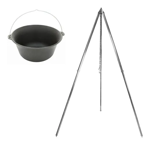 Gulaschkessel 16 Liter Gusseisen mit Dreibein - Grills: Hochwertiger Gulaschkessel aus Gusseisen mit klappbarem Dreibein, ideal für gemütliche Kochabende im Freien.
