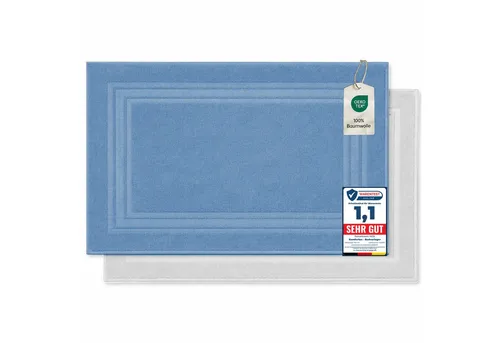 Komfortec Badematte Badvorleger aus 100% Baumwolle, Waschbar Duschmatte, Frottee, Rechteckig, 600 g/m², 2er Set, Saugfähig & Schnelltrocknend