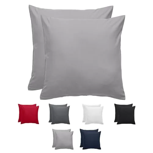Komfortec Kissenbezug 2er Set - 100% Mikrofaser, Weich & Atmungsaktiv, mit Reißverschluss - Kopfkissenbezug - Waschbar & Pflegeleicht - Grau - 40 x 40 cm