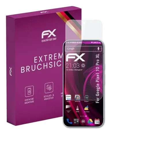 atFoliX Glasfolie kompatibel mit Google Pixel 10 Pro XL Displayfolie, 9H Hybrid-Glass FX Schutzpanzer Folie