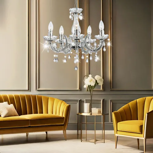 Kronleuchter Kristall Hängeleuchte in silber von Globo