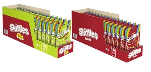 Skittles Mix Crazy Sours & Fruits 15x136g - Vielfältige Kaubonbons mit fünf fruchtigen und super-sauren Geschmacksrichtungen. Ideal für den süßen Genuss und das Teilen mit Freunden. Perfekt für jede Gelegenheit! Erlebe den bunten Frucht-Regenbogen!','category':'Süßigkeiten & Schokolade
