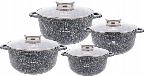 KlönBerg Topf-Set Töpfe mit Steinbeschichtung in 4 verschiedenen Größen, Aluminiumguss, Aluminium, Keramik, Edelstahl (Passt in jede Küche! (1.2L / 2.3L / 4.5L / 5.5L), 8-tlg., Es ist eine perfekte Geschenkidee für jeden Anlass), Innovative Aroma Knob-Griffe