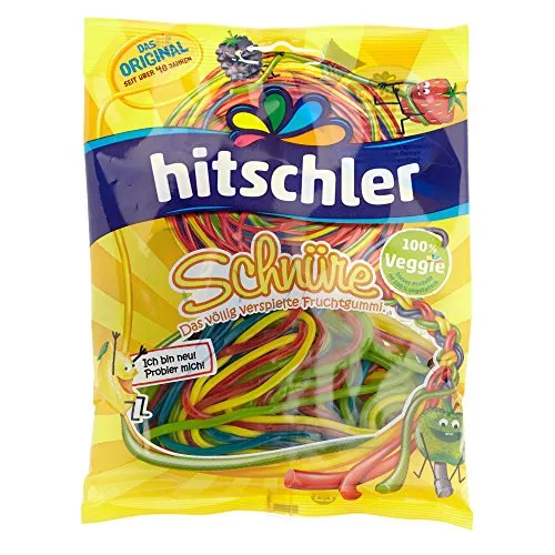 Hitschler Fruchtgummi-Schnüre 4 Farben, 125g - Fruchtgummis/Lakritze, bunte und fruchtige Schnüre für den ultimativen Snackgenuss – ideal für Kindergeburtstage oder als süße Belohnung!