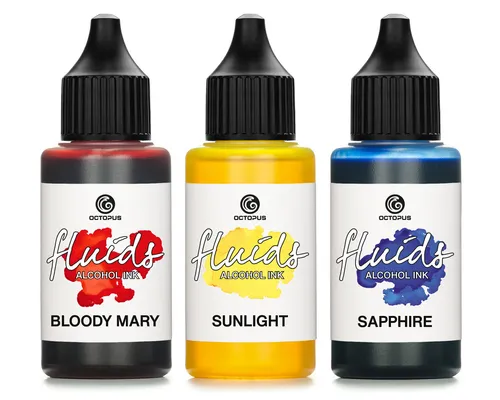 3x 30ml Alcohol Ink Set BLOODY MARY, SUNLIGHT, SAPPHIRE Alkohol Ink f Fluid Art