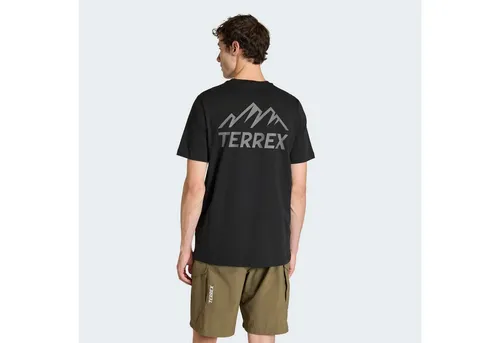 adidas Men's Terrex Mountain Graphic T-Shirt, Schwarz, Größe L - Stylisches T-Shirt mit geometrischer Berggrafik, aus 100 % Baumwolle für hohen Tragekomfort und eine reguläre Passform. Ideal für aktive Freizeit.