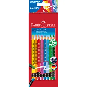 FABER-CASTELL Radierbare Grip Buntstifte farbsortiert, 10 St.