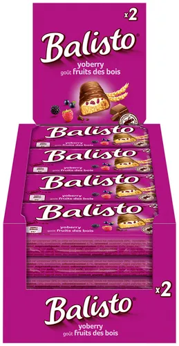 4x Balisto Yoberry Vollkorn Riegel mit Milchschokolade - Leckere Schokoriegel im praktischen 4er-Pack. Ideal als Snack für Kindergeburtstage oder Feiertage. Genießen Sie den vollwertigen Geschmack von Vollkorn und Schokolade!