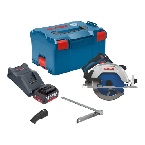 Bosch GKS 18V-68-2 Kreissäge mit Akku und Ladegerät - Leistungsstarke Kreissäge für präzise Schnitte in Holz. Inklusive 4,0 Ah Akku, Ladegerät und praktischer L-Boxx für einfachen Transport und Aufbewahrung.
