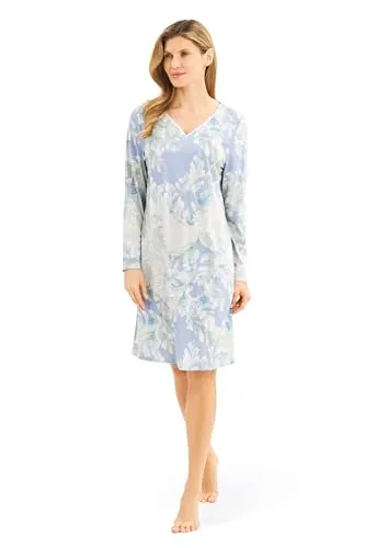 Rösch Nachthemd 1243752 bunt 42 - Floral gemustertes Nachthemd aus 50% Baumwolle und 50% Modal, ideal für gemütliche Nächte. Größe 42, langärmlig mit elegantem V-Ausschnitt - perfekt für stilbewusste Nächte.