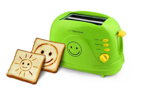 Esperanza EKT003 SMILEY Toaster grün - 750 W, 3 Funktionen in 1 für knusprigen Toast mit lustigen Kinderbildern!