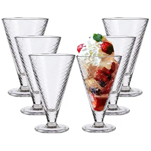Elegante 6-tlg. Set Eisbecher aus Glas mit Fuß - Eisschalen aus hochwertigem Glas, ideal für Eis und Desserts, perfekt für Feiern und gesellige Anlässe – stilvoll und robust mit sicherem Stand.