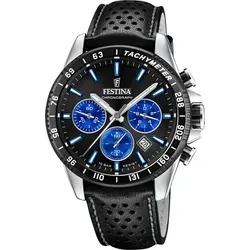 Festina Herren Analog Quarz Uhr F20561/6 - Stilvoll und Wasserdicht - Herren Armbanduhr aus Edelstahl und Leder mit 10 bar Wasserdichtigkeit, ideal zum Schwimmen. Elegantes Design in Schwarz-Silber mit Quarz Uhrwerk für präzise Zeitmessung.